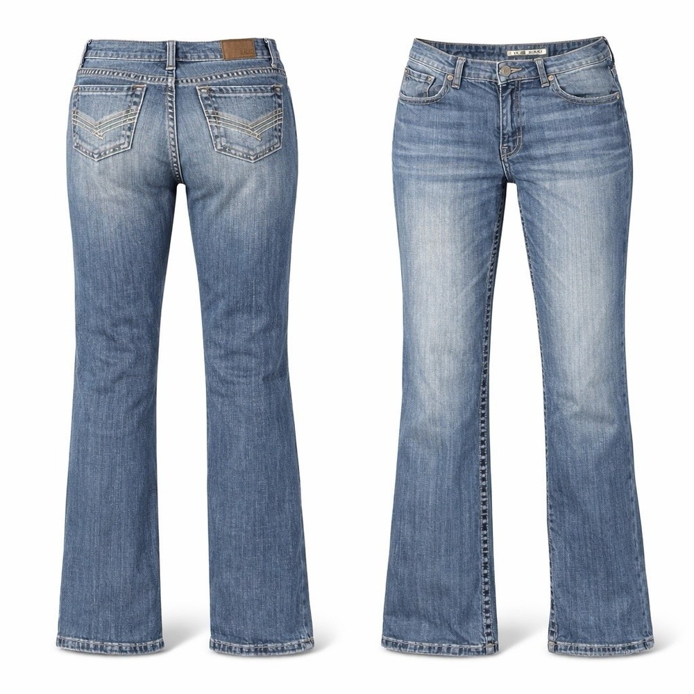 BKE  Jeans Mens 36L  Tyler Bootleg Button Fly  WHISKERING MEDIUM WASH
